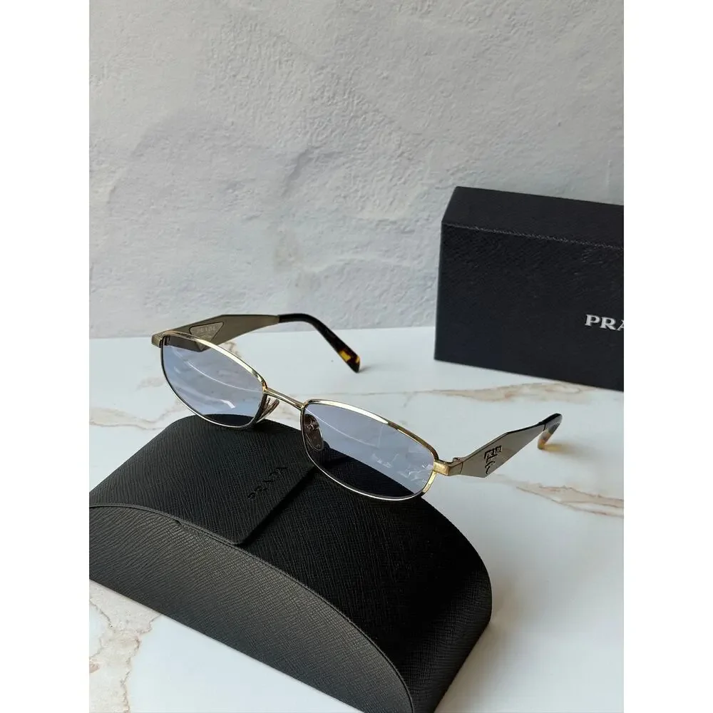 NEW Prada PR D51S Gold Metal Sunglasses in Blue Lens $578